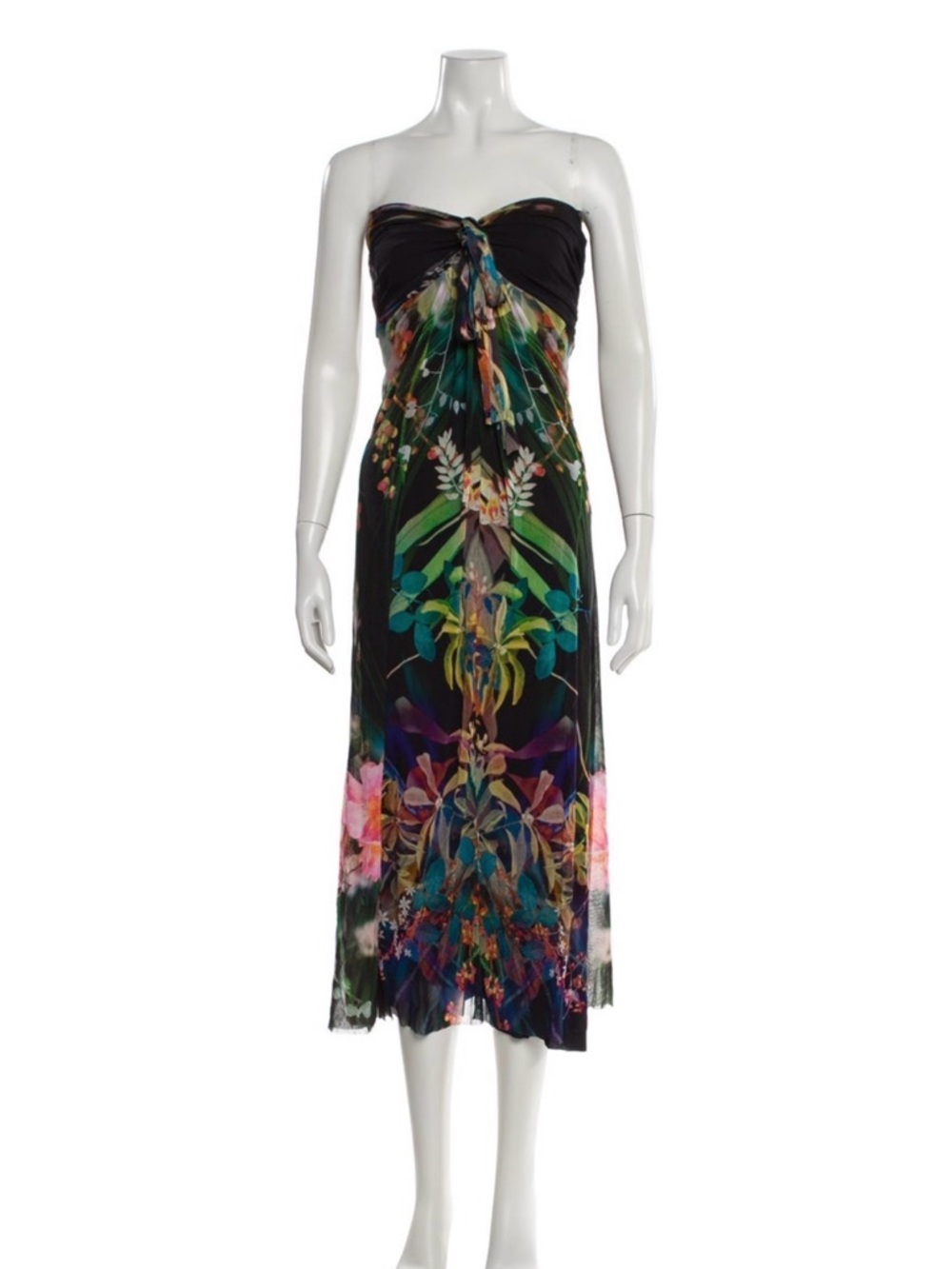 Black Floral Strapless Midi Dress